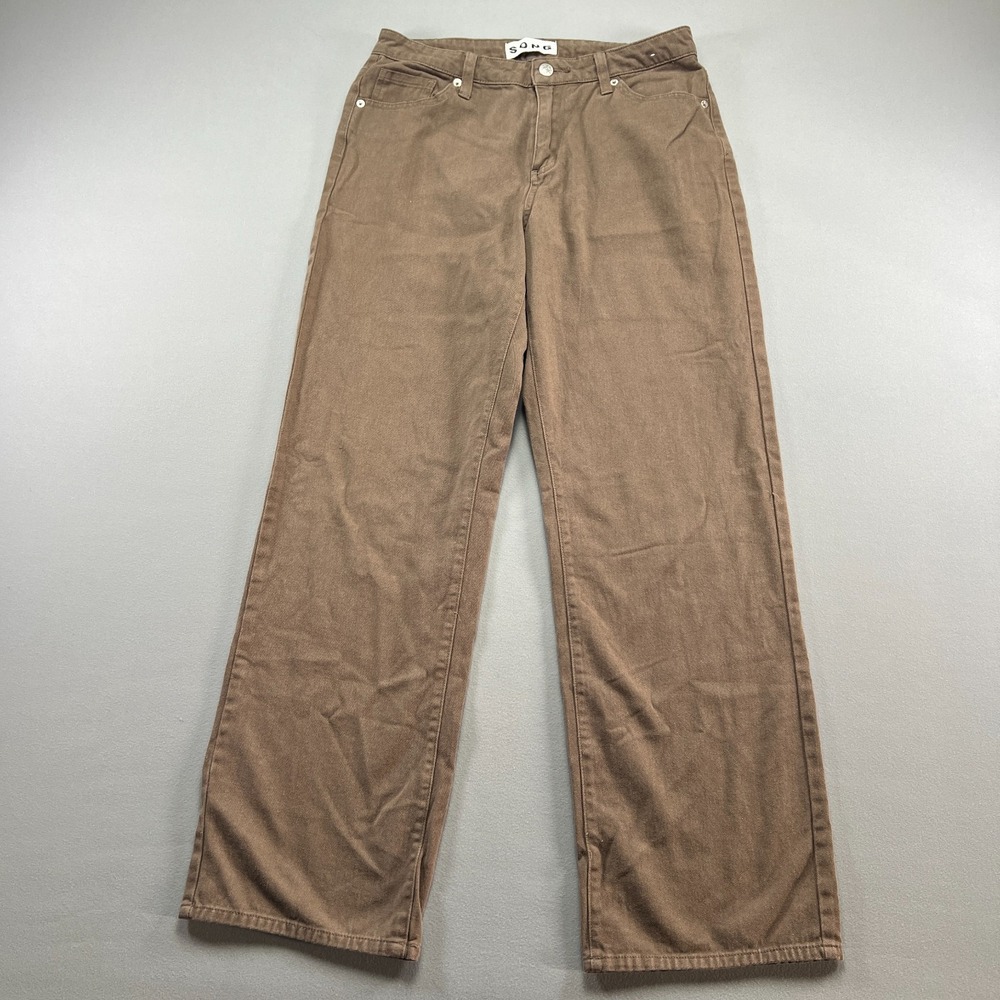 Song Pants Womens 5/27 Beige Cotton Mid Rise Flat Front Straight Leg Zip Fly